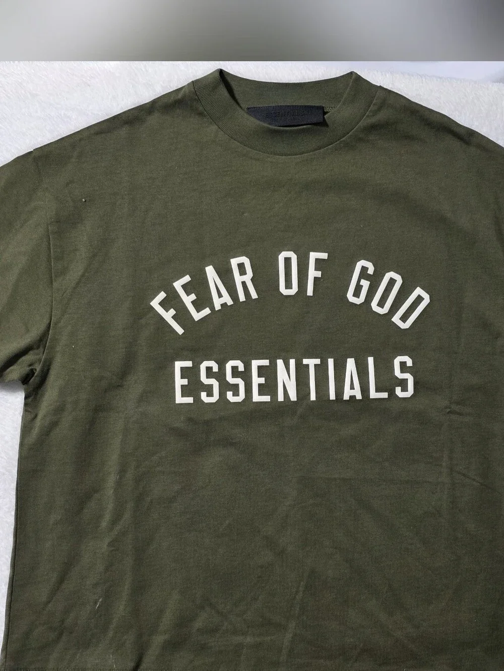 NWT Oversized Fear of God Essentials Kids Cotton Crew Neck Tee Sz 12 Military